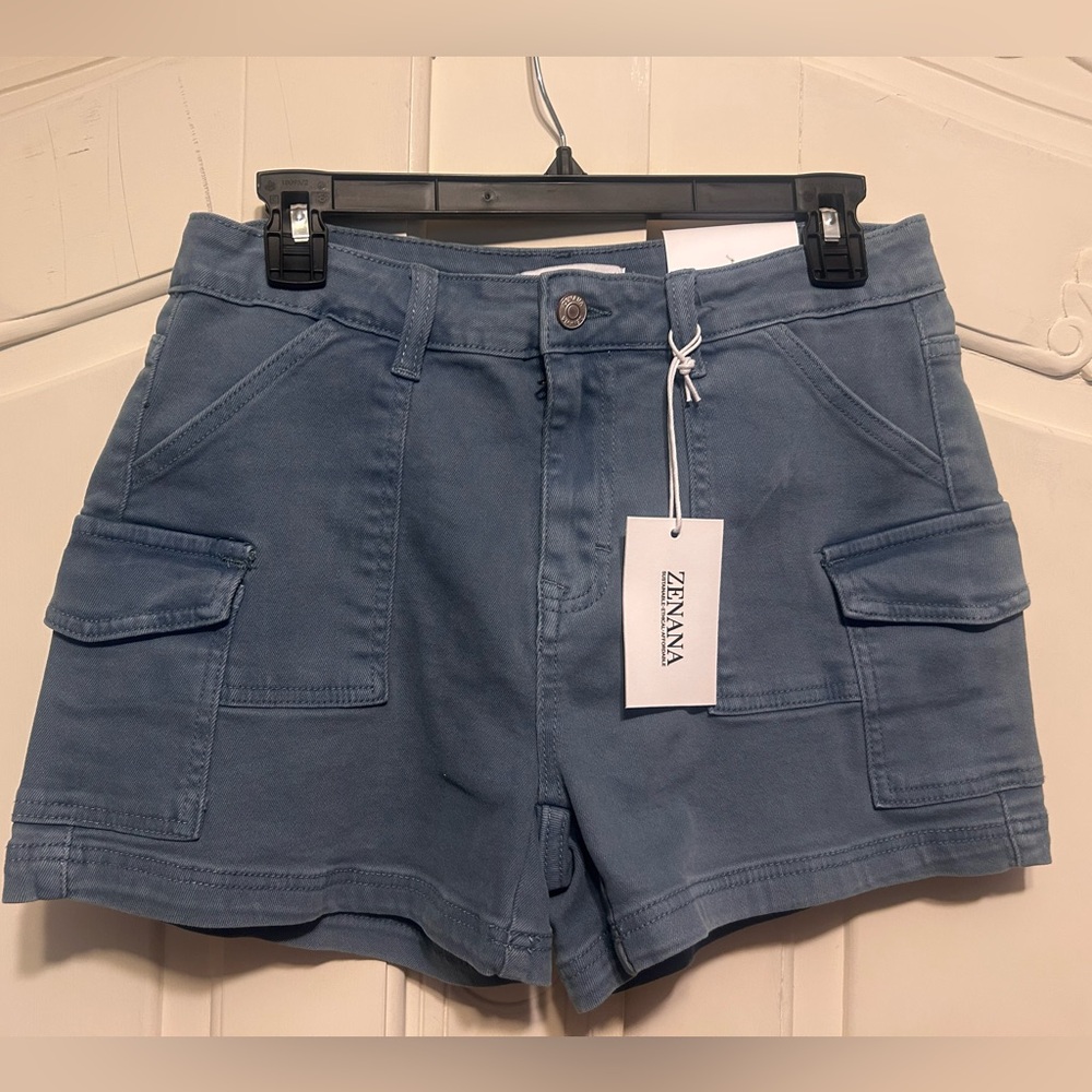 NWT Zenana Outfitters Slate Blue Cargo Shorts - Women's Casual Utility